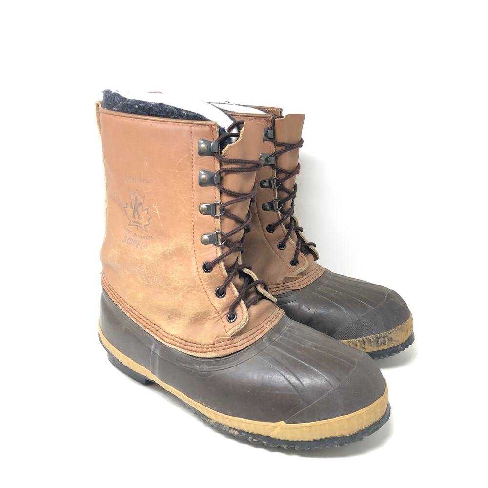 Sorel Winter Outdoor Duck Boots Mens‎ 9 Tan Brown Vintage Lace Up Winter Shoe